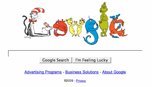 Dr Seuss Google Doodle on Google Search