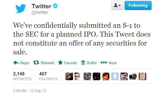 Twitter IPO Filing Tweet